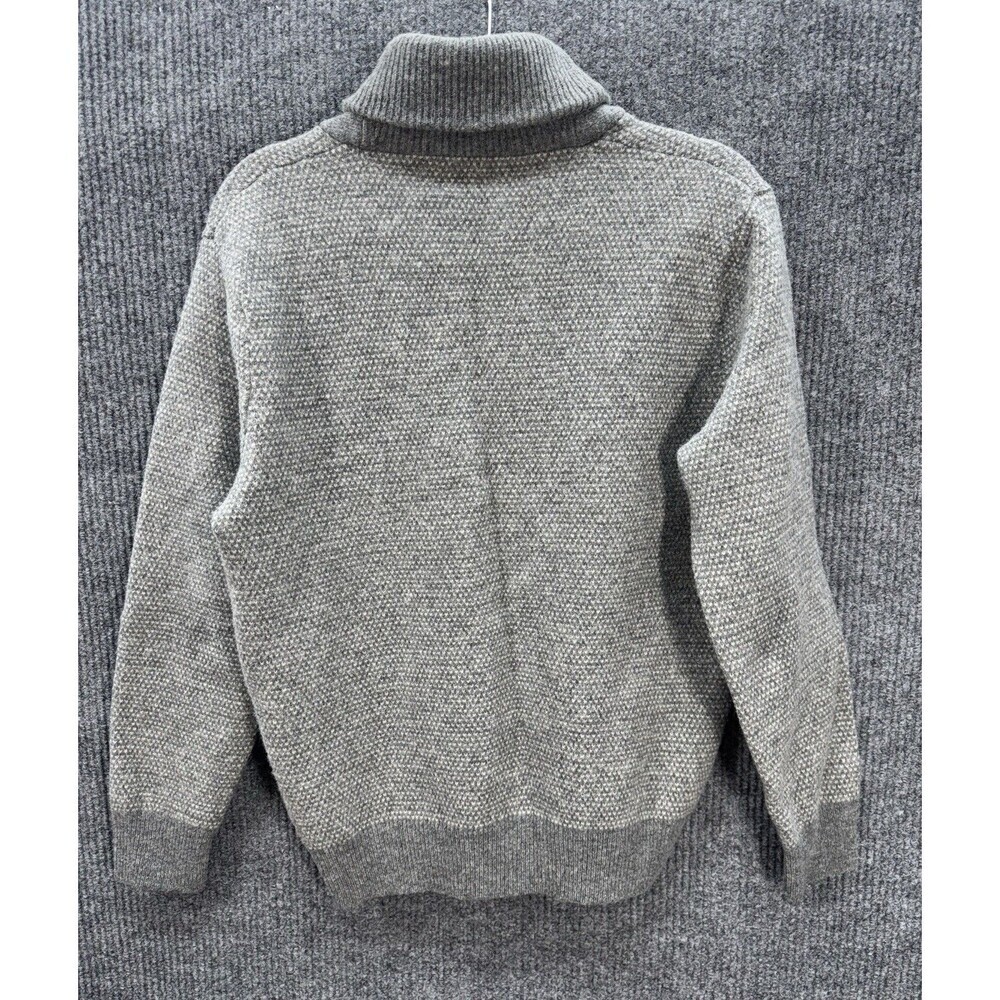 J Crew 100% Lambswool Sweater Mens Large Gray Knit Shawl Collar Button Pocket - Picture 3 of 9
